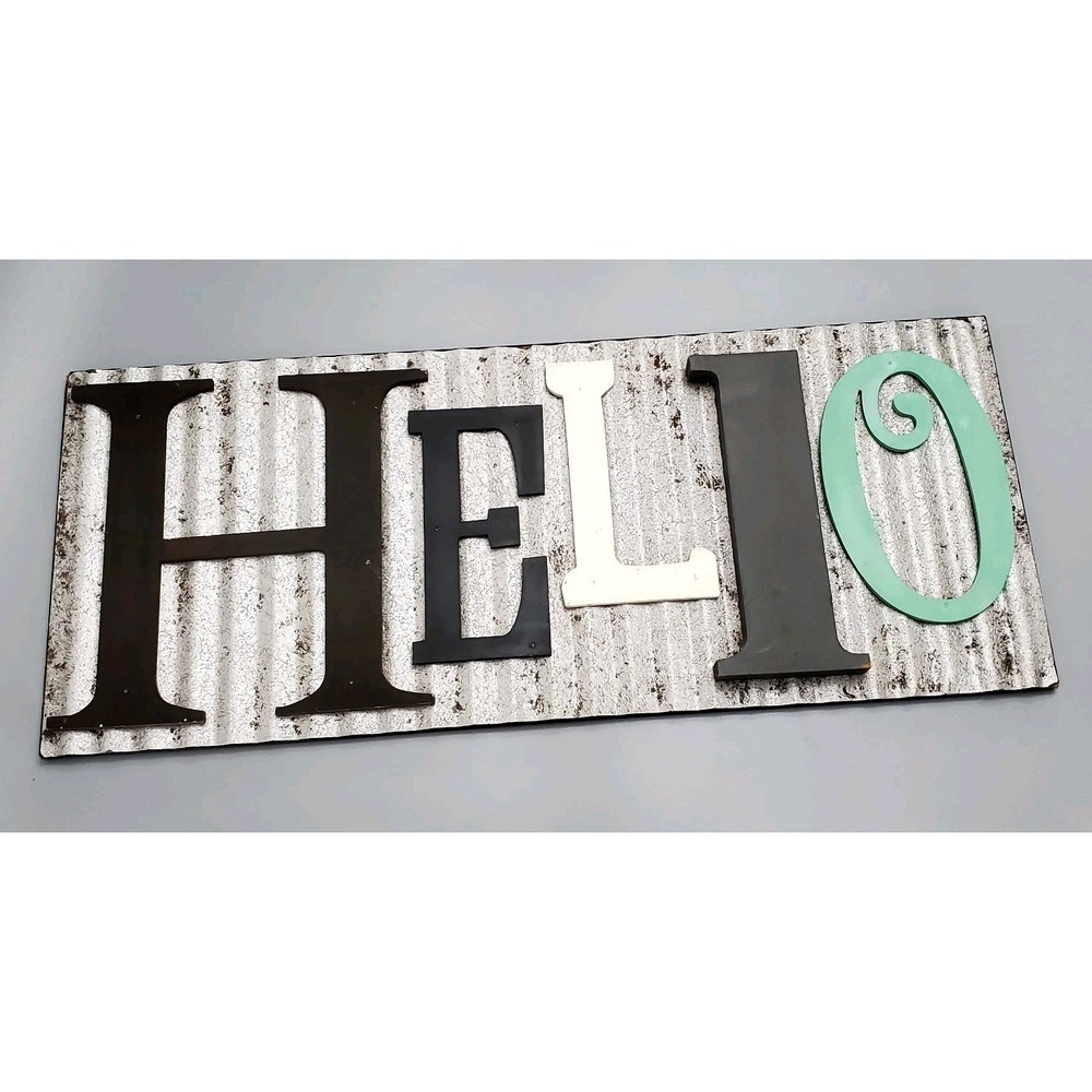 Quirky Modern Style Galvanized Tin "HELLO"/Welcome Sign With Wooden Letters~CUTE